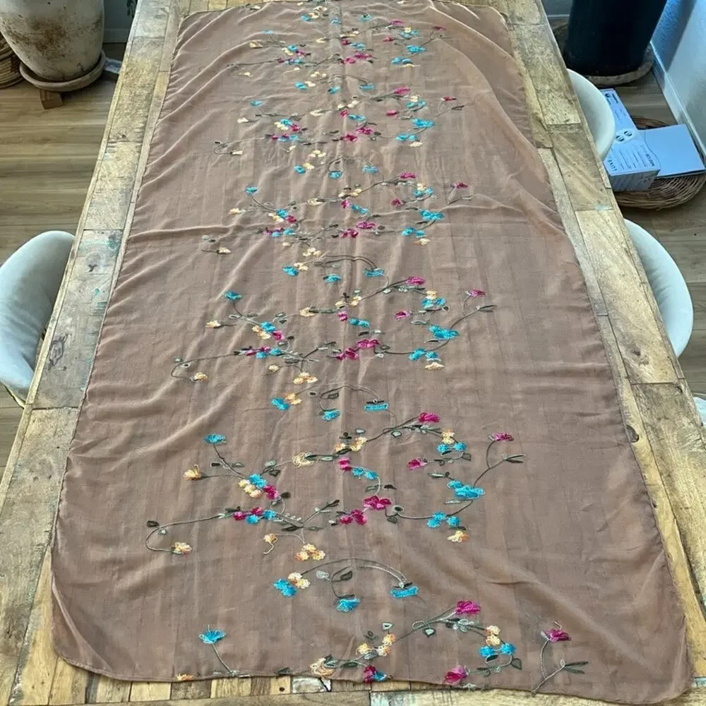 Shawl Scarf Bathing Suit Cover Rectangular Scarf Floral Embroidery 33